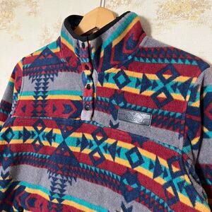 Women’s Kavu Cavanaugh Multicolored Aztec 1/4 Snap Button Pullover Fleece Size M